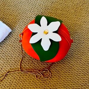 This is a vintage fruit orange purse.